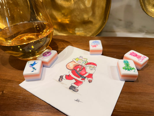 🎄 Watercolor Santa Mahjong Napkins — Set of 24 | Artwork by Alex McCain Art
